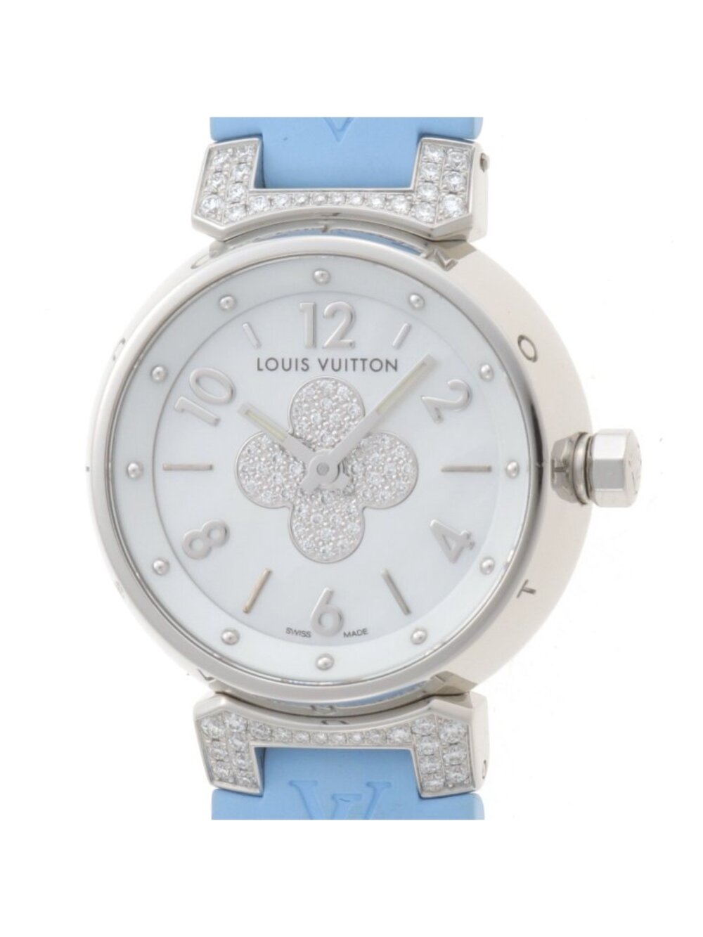 Louis Vuitton Tambour Forever Diamond Bezel Watch Stainless Steel Rubber Shell